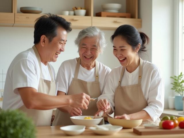 함께 요리하며 웃음꽃을 피우는 참가자들