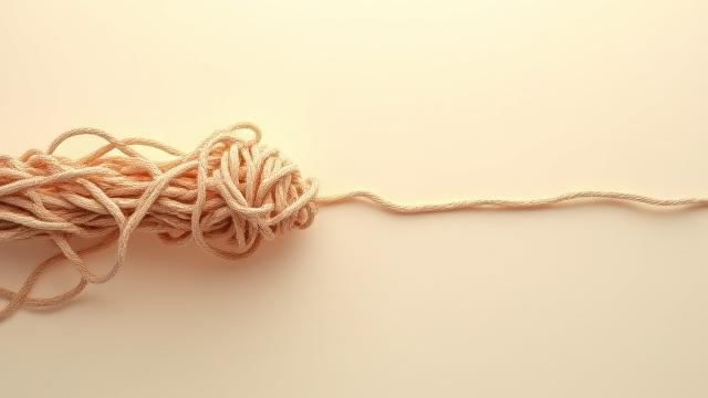 복잡하게 얽힌 실타래가 서서히 풀리며 곧은 선으로 바뀌는 모습